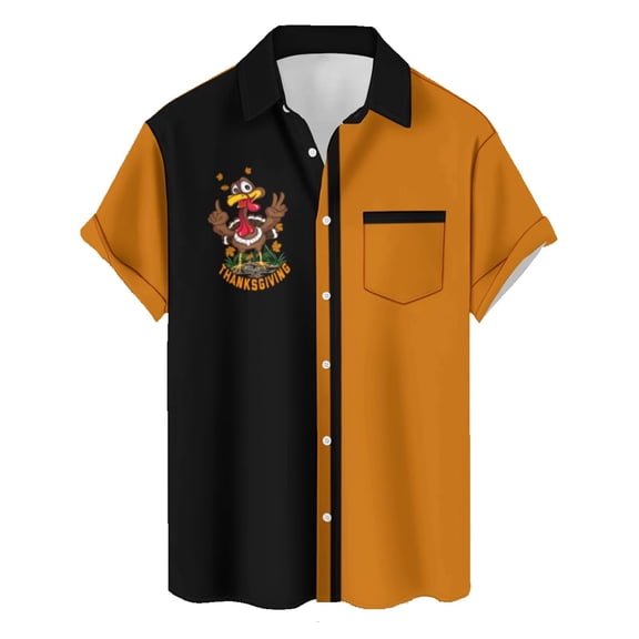 CONZONE Mens Buttons Down Shirts Short Sleeve Shirts for Men Trendy Cartoon Chick Graphic Lapel Soft Lightweight Tops