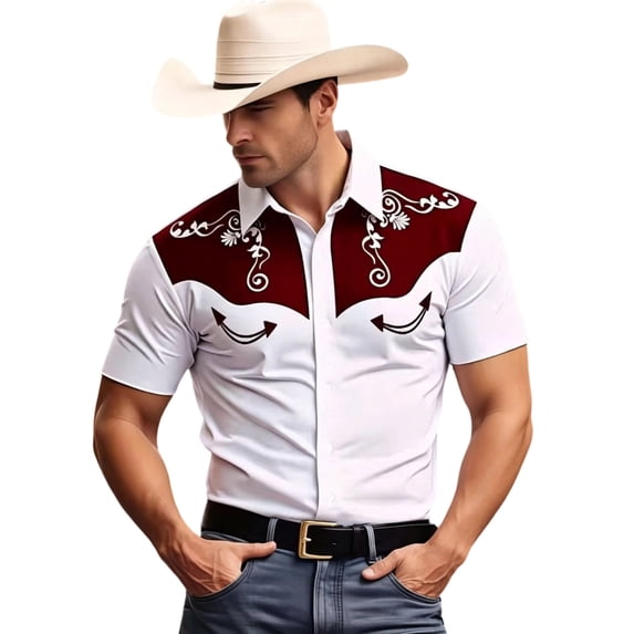 CONZONE Mens Buttons Down Shirts Short Sleeve Shirts for Men Trendy Western Cowboy Embroidery Collared Soft Lightweight Summer Tops