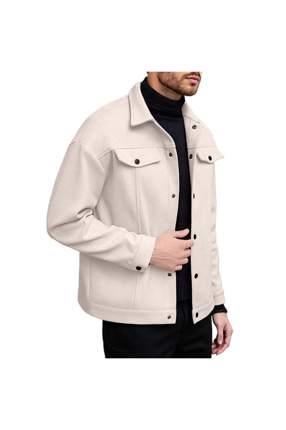 Mens Buttons Down Woolen Shirts Long Sleeve Shirts For Men Trendy Solid Color Lapel Soft Lightweight Tops