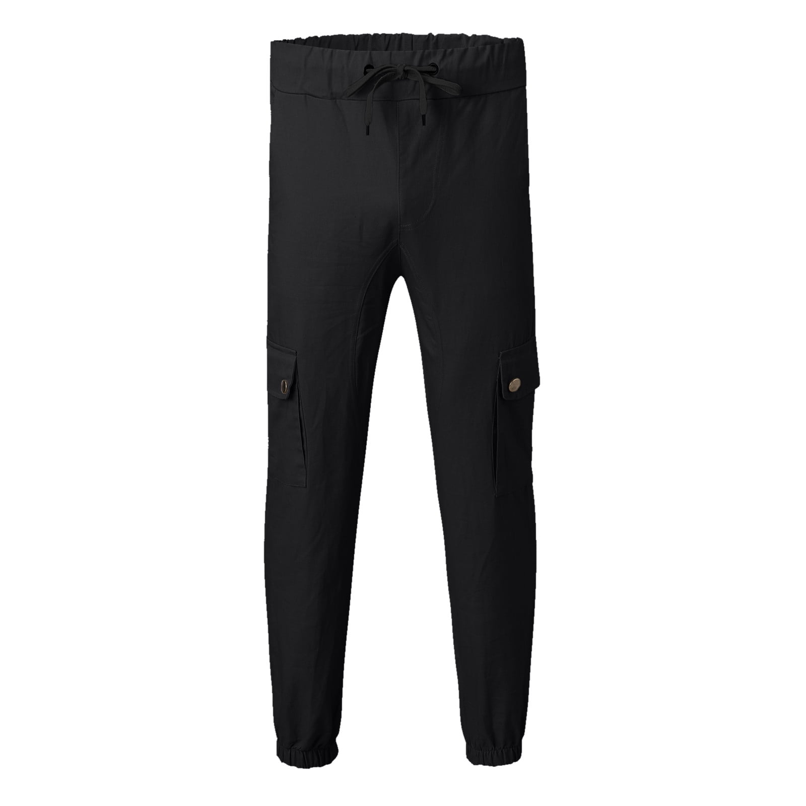 CONZONE Mens Cargo Pants Casual Solid Color Elastic Waist Drawstring ...