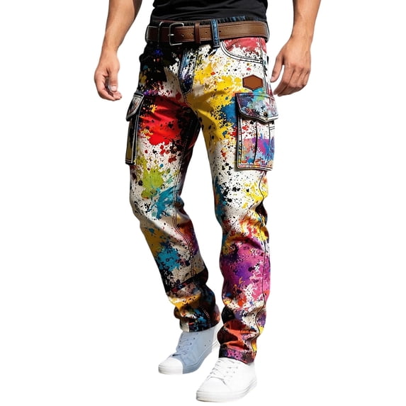 CONZONE Mens Cargo Pants Graffiti Graphic Y2K Staight Leg Cargo Pants for Men Lightweight Relaxed Fit Outdoor Workout Trousers With Pockets