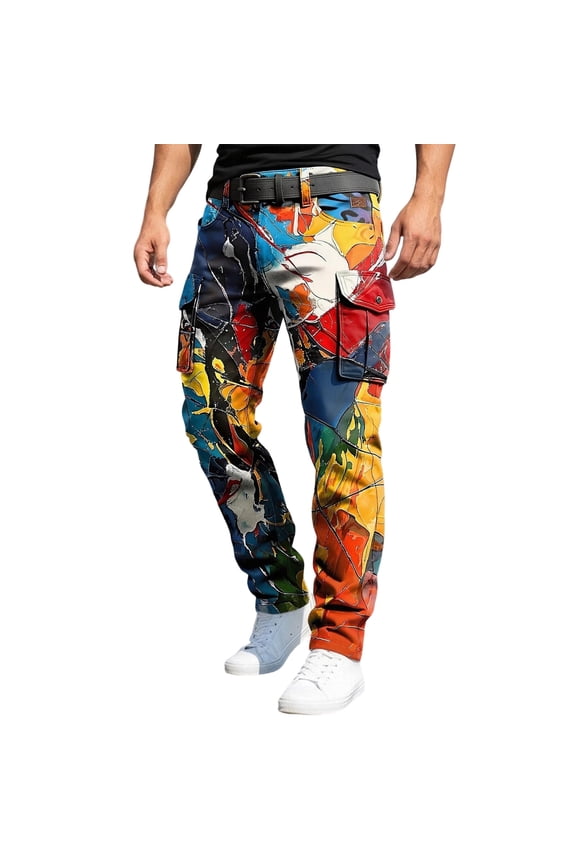 Mens Cargo Pants Graffiti Graphic Y2K Staight Leg Cargo Pants for Men Lightweight Relaxed Fit Outdoor Workout Trousers With Pockets