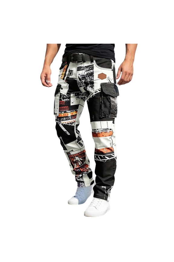 Mens Cargo Pants Graffiti Graphic Y2K Staight Leg Cargo Pants for Men Lightweight Relaxed Fit Outdoor Workout Trousers With Pockets