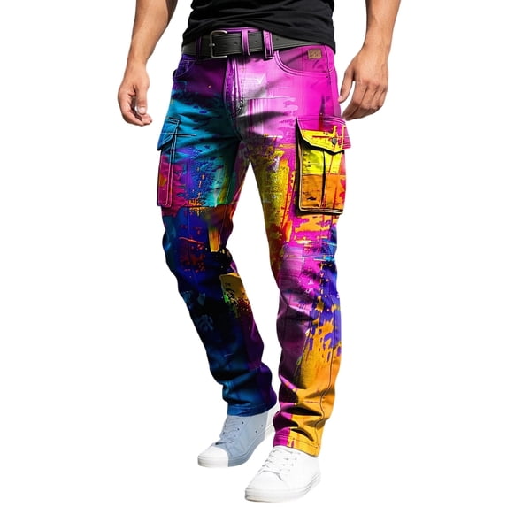 CONZONE Mens Cargo Pants Graffiti Graphic Y2K Staight Leg Cargo Pants for Men Lightweight Relaxed Fit Outdoor Workout Trousers With Pockets