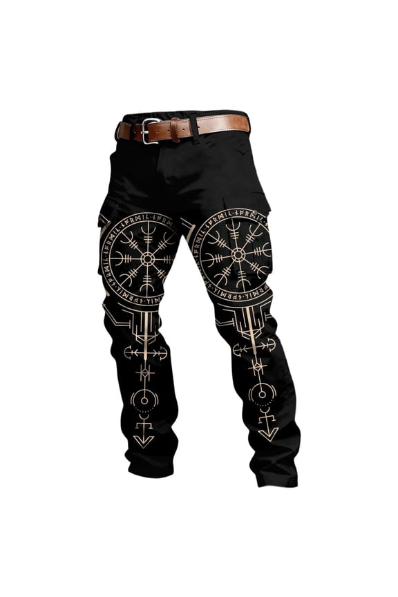 Mens Cargo Pants Viking Mythology Graphic Y2K Straight Leg Cargo Pants for Men Lightweight Relaxed Fit Streetwear Trousers With Pockets