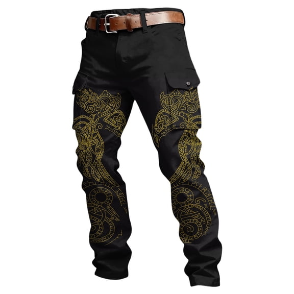 CONZONE Mens Cargo Pants Viking Mythology Graphic Y2K Straight Leg Cargo Pants for Men Lightweight Relaxed Fit Streetwear Trousers With Pockets