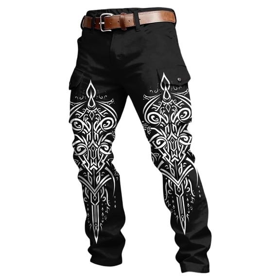 CONZONE Mens Cargo Pants Viking Mythology Graphic Y2K Straight Leg Cargo Pants for Men Lightweight Relaxed Fit Streetwear Trousers With Pockets