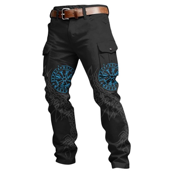 CONZONE Mens Cargo Pants Viking Mythology Graphic Y2K Straight Leg Cargo Pants for Men Lightweight Relaxed Fit Streetwear Trousers With Pockets