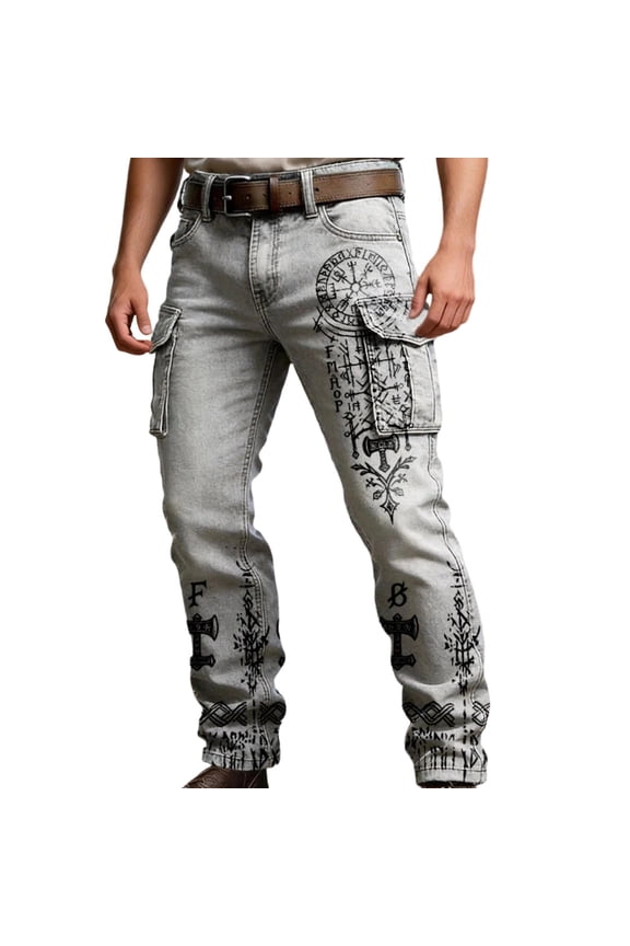 Mens Cargo Pants Viking Mythology Graphic Y2K Straight Leg Cargo Pants for Men Lightweight Relaxed Fit Streetwear Trousers With Pockets