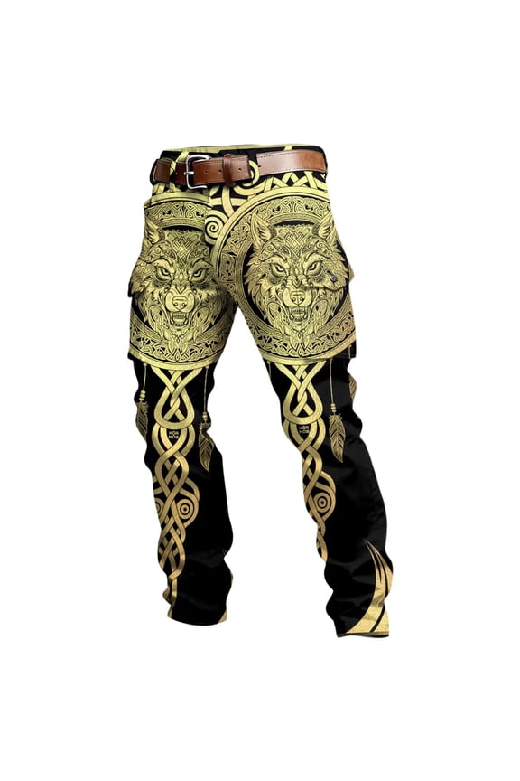 Mens Cargo Pants Viking Mythology Graphic Y2K Straight Leg Cargo Pants for Men Lightweight Relaxed Fit Streetwear Trousers With Pockets