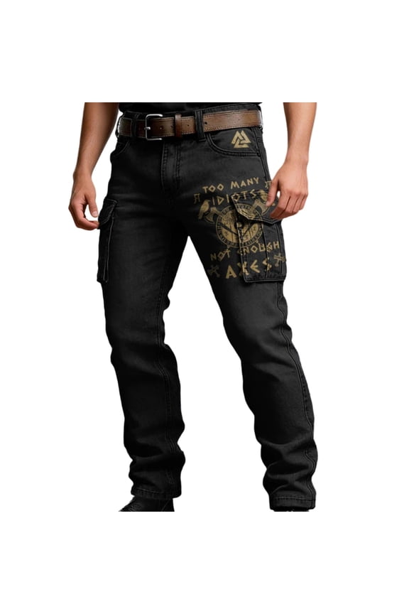 Mens Cargo Pants Viking Mythology Graphic Y2K Straight Leg Cargo Pants for Men Lightweight Relaxed Fit Streetwear Trousers With Pockets