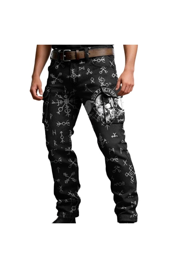 Mens Cargo Pants Viking Mythology Graphic Y2K Straight Leg Cargo Pants for Men Lightweight Relaxed Fit Streetwear Trousers With Pockets