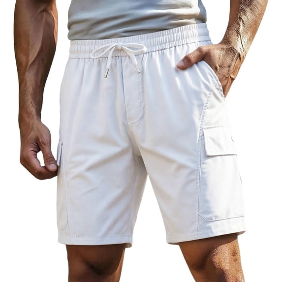 CONZONE Mens Cargo Shorts Elastic Waist Drawstring Summer Shorts for Men Solid Color Lightweight Loose Fit Outdoor Shorts With Pockets