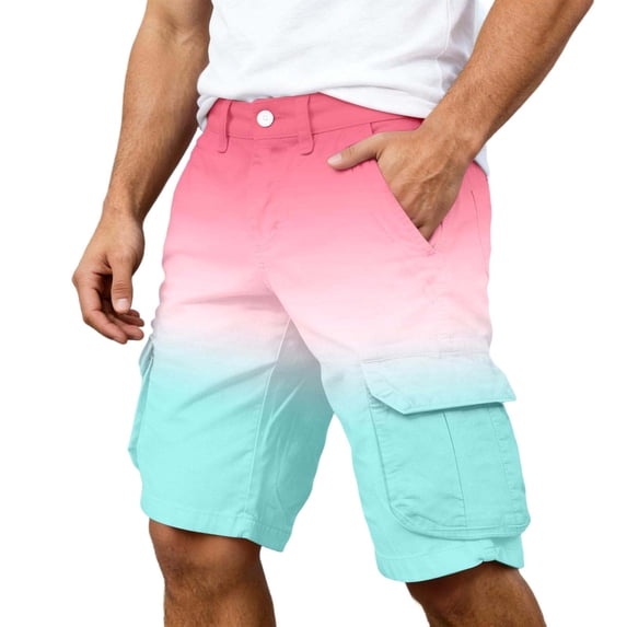 CONZONE Mens Cargo Shorts Elastic Waist Summer Shorts For Men Gradient Color Lightweight Loose Fit Beach Shorts With Pockets