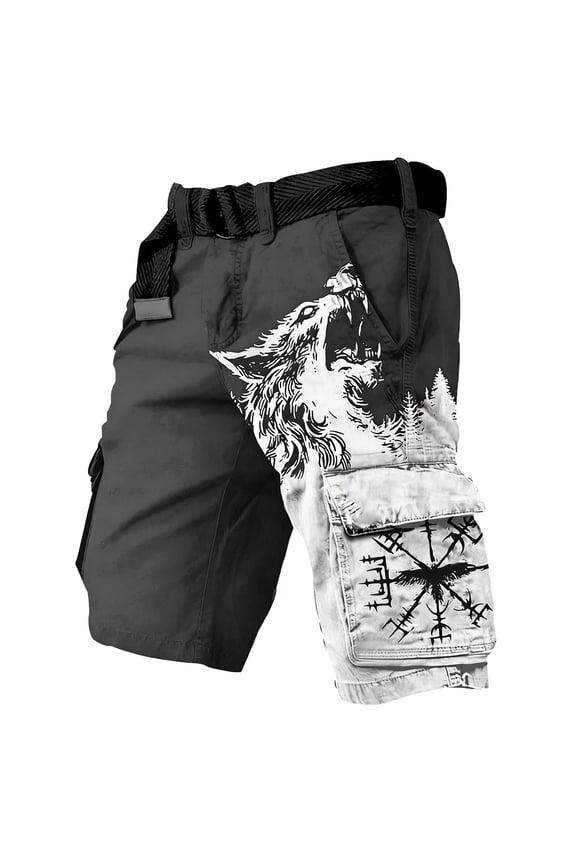 Mens Cargo Shorts Viking Mythology Graphic Y2K Straight Leg Cargo Shorts for Men Lightweight Relaxed Fit Streetwear Outdoor Shorts With Pockets