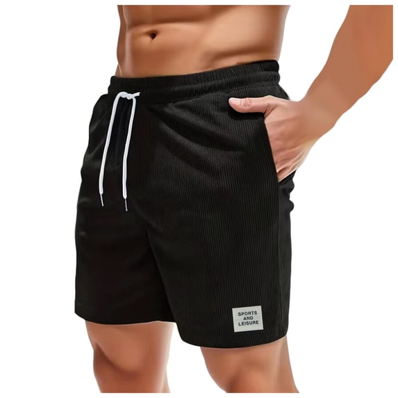 CONZONE Mens Casual Corduroy Shorts Elastic Waist Drawstring Summer Shorts for Men Solid Color Ribbed Lightweight Loose Fit Vacation Beach Shorts With Pockets