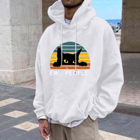 CONZONE Mens Casual Hoodies Long Sleeve Pullover Hoodie for Men Black Cat Graphic Fall Hooded Sweatshirts With Pocket