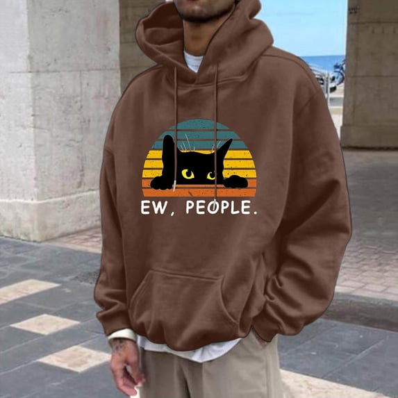 CONZONE Mens Casual Hoodies Long Sleeve Pullover Hoodie for Men Black Cat Graphic Fall Hooded Sweatshirts With Pocket