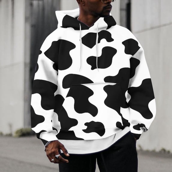 CONZONE Mens Casual Hoodies Long Sleeve Pullover Hoodie for Men Cow Graphic Hooded Sweatshirts With Pocket