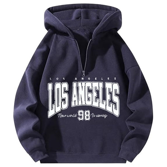 CONZONE Mens Casual Hoodies Long Sleeve Pullover Hoodie for Men Half Zip Letter Graphic Y2K Hooded Sweatshirts With Pocket