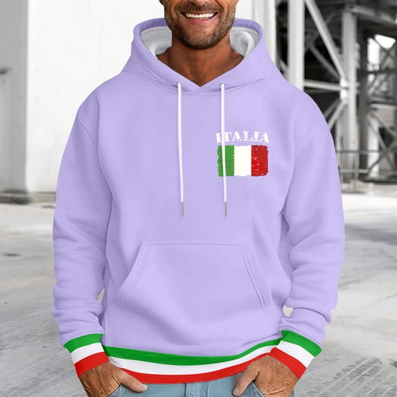 CONZONE Mens Casual Hoodies Long Sleeve Pullover Hoodie for Men Italian Flag Graphic Hooded Sweatshirts With Pocket