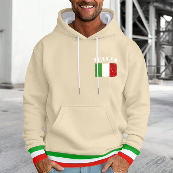 CONZONE Mens Casual Hoodies Long Sleeve Pullover Hoodie for Men Italian Flag Graphic Hooded Sweatshirts With Pocket