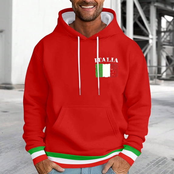 CONZONE Mens Casual Hoodies Long Sleeve Pullover Hoodie for Men Italian Flag Graphic Hooded Sweatshirts With Pocket