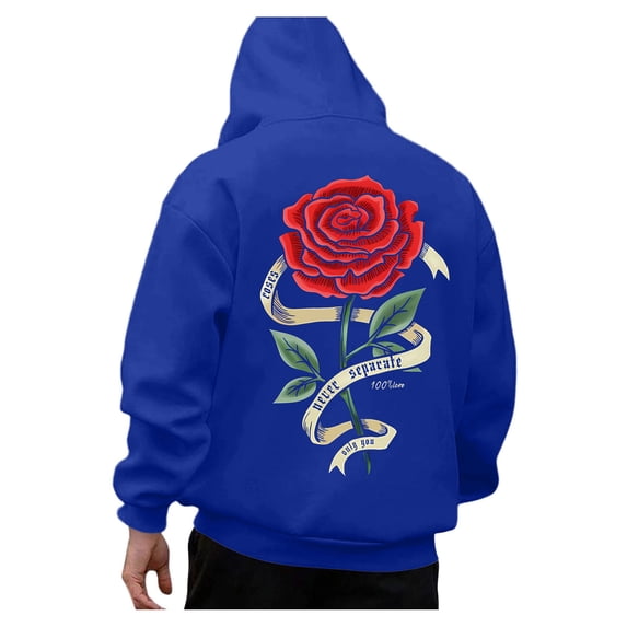 CONZONE Mens Casual Hoodies Long Sleeve Pullover Hoodie for Men Rose Graphic Y2K Hooded Sweatshirts With Pocket