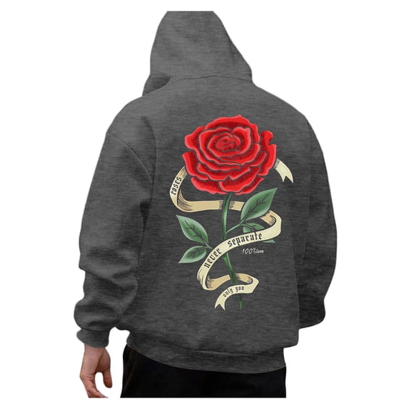 CONZONE Mens Casual Hoodies Long Sleeve Pullover Hoodie for Men Rose Graphic Y2K Hooded Sweatshirts With Pocket