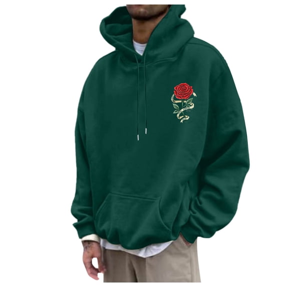 CONZONE Mens Casual Hoodies Long Sleeve Pullover Hoodie for Men Rose Graphic Y2K Hooded Sweatshirts With Pocket
