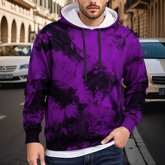 CONZONE Mens Casual Hoodies Long Sleeve Pullover Hoodie for Men Tie Dye Y2K Streetwear Hooded Sweatshirts with Pocket