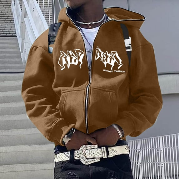 CONZONE Mens Casual Hoodies Long Sleeve Pullover Hoodie for Men Zip Up Solid Fall Hooded Sweatshirts With Pocket