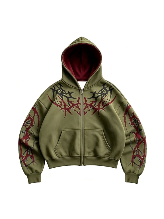 Mens Casual Hoodies Zip Up Long Sleeve Pullover Hoodie for Men Graphic Y2K Hippop Streetwear Hooded Sweatshirts with Pocket