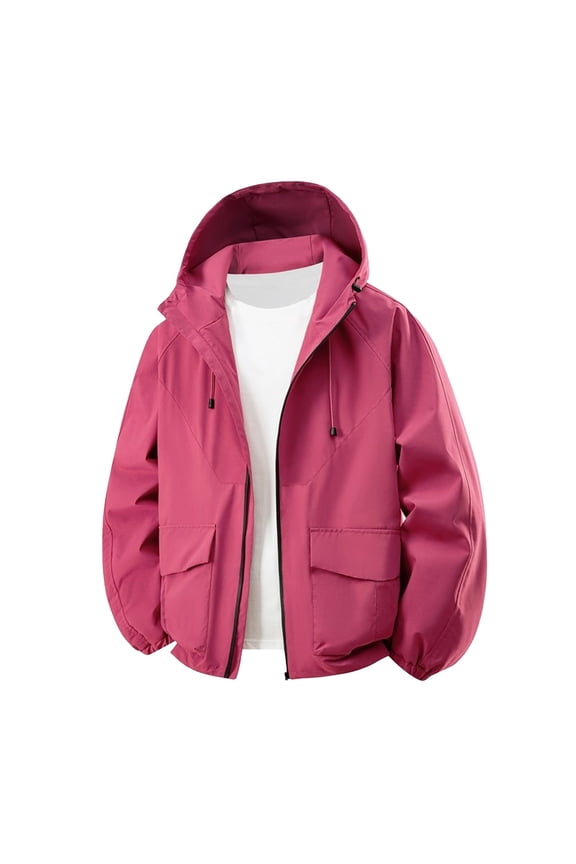 Mens Casual Jacket Full Zip Up Hiking Jacket for Men Lightweight Solid Y2K Fall Windbreaker Outdoor Jackets With Pockets