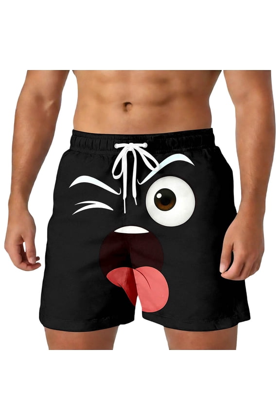 Mens Casual Shorts Elastic Waist Drawstring Summer Shorts for Men Funny Emotes Graphic Lightweight Loose Fit Vacation Beach Shorts With Pockets