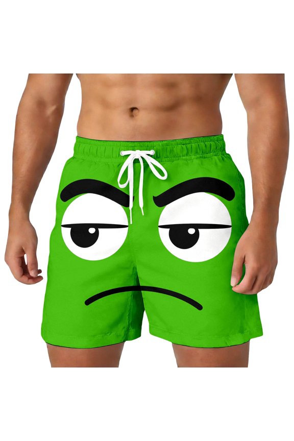 Mens Casual Shorts Elastic Waist Drawstring Summer Shorts for Men Funny Emotes Graphic Lightweight Loose Fit Vacation Beach Shorts With Pockets