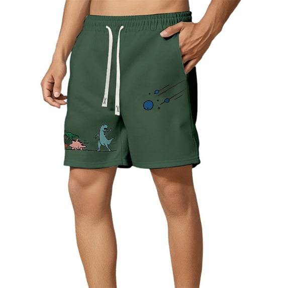 CONZONE Mens Casual Shorts Elastic Waist Drawstring Summer Shorts for Men Dinosaur Graphic Lightweight Loose Fit Workout Gym Shorts With Pockets