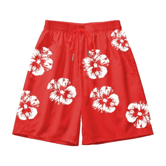 CONZONE Mens Casual Shorts Elastic Waist Drawstring Summer Shorts for Men Floral Graphic Lightweight Loose Fit Workout Gym Shorts With Pockets