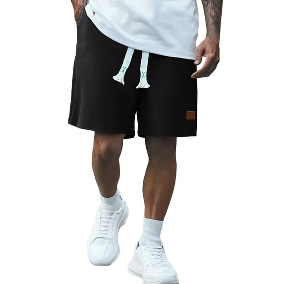 CONZONE Mens Casual Shorts Elastic Waist Drawstring Summer Shorts for Men Solid Color Lightweight Loose Fit Workout Gym Shorts With Pockets