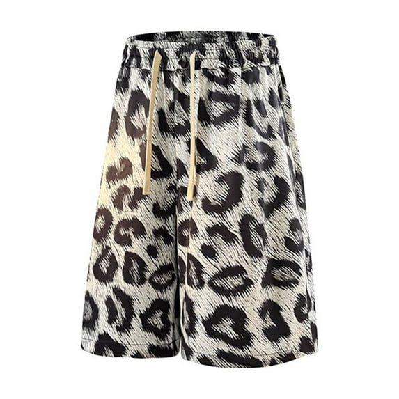 CONZONE Mens Casual Shorts Elastic Waist Summer Shorts for Men Leopard Graphic Lightweight Loose Fit Workout Gym Shorts With Pockets