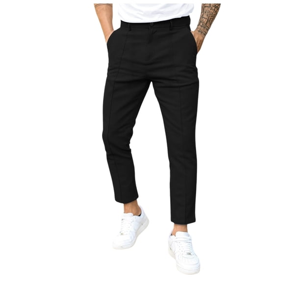 CONZONE Mens Casual Suit Pants Straight Leg Dress Pants for Men Trendy Elegant Solid Casual Formal Business Pant With Pockets
