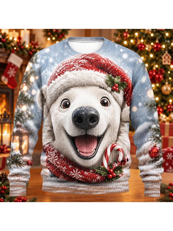 Mens Christmas Sweaters Cute Polar Bear Graphic Long Sleeve Knit Sweatshirt Crewneck Fall Winter Pullover Knitwear