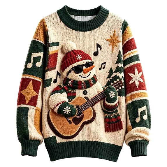 CONZONE Mens Christmas Sweaters Funny Snowman Embroidery Long Sleeve Knit Sweatshirt Crewneck Warm Fall Winter Pullover Knitwear