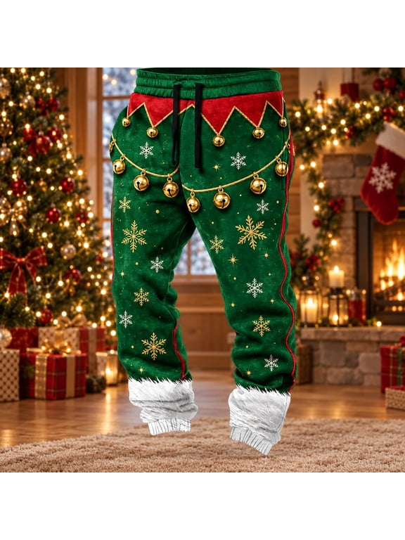 Mens Christmas Sweatpants Novelty Graphic Baggy Pants Elastic Waist Drawstring Wide Leg Xmas Fall Winter Jogger Trousers with Pocket