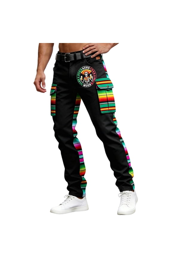 Mens Cinco De Cargo Pants Straight Leg Pants for Men Trendy Elastic Waist Mexican Graphic Cinco De Mayo Joggers With Pocket