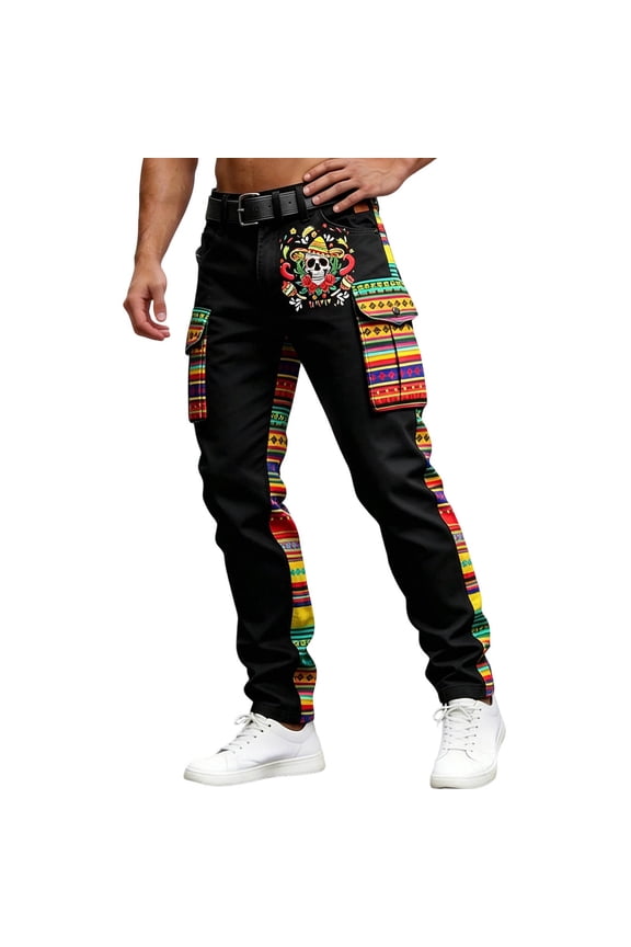 Mens Cinco De Cargo Pants Straight Leg Pants for Men Trendy Elastic Waist Mexican Graphic Cinco De Mayo Joggers With Pocket