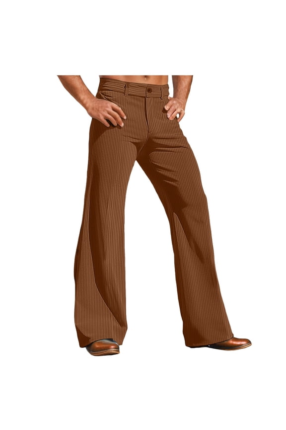 Mens Corduroy Pants Flared Leg Mid Waist Trousers For Men Trendy Fall Performance Pants With Pockets