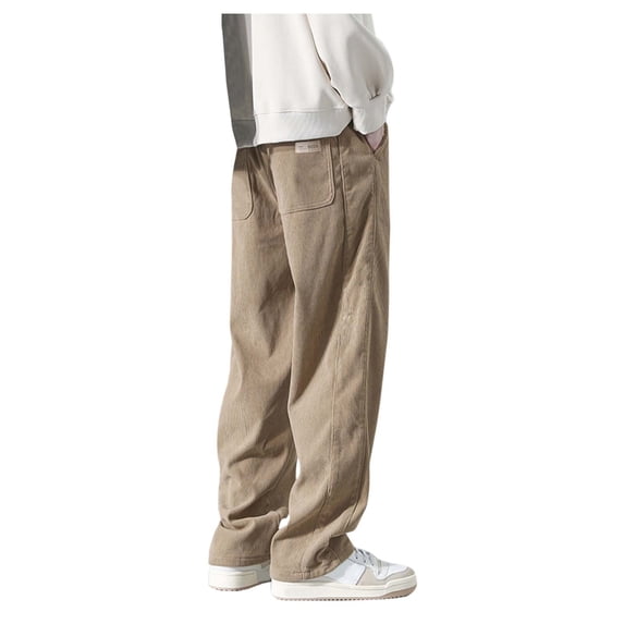 CONZONE Mens Corduroy Pants Straight Leg Elastic Waist Drawstring Joggers For Men Baggy Casual Fall Winter Trousers With Pockets