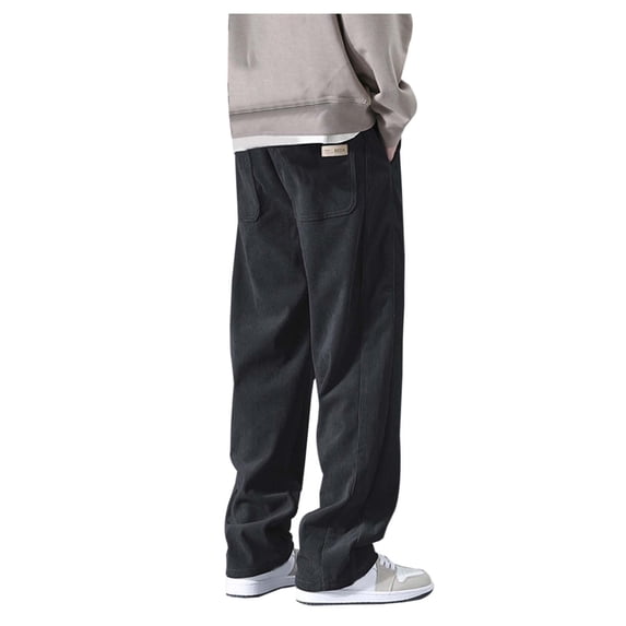 CONZONE Mens Corduroy Pants Straight Leg Elastic Waist Drawstring Joggers For Men Baggy Casual Fall Winter Trousers With Pockets