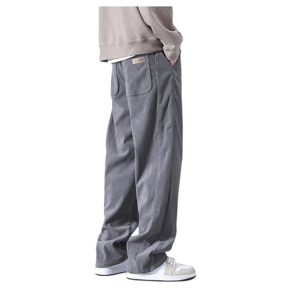 CONZONE Mens Corduroy Pants Straight Leg Elastic Waist Drawstring Joggers For Men Baggy Casual Fall Winter Trousers With Pockets